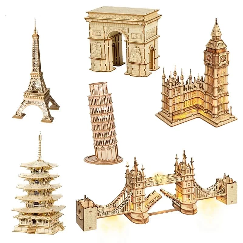 ROKR 3D Wooden Puzzle Game Big Ben Tower Bridge Pagoda Building Model Toys For Children Kids Birthday Gift
