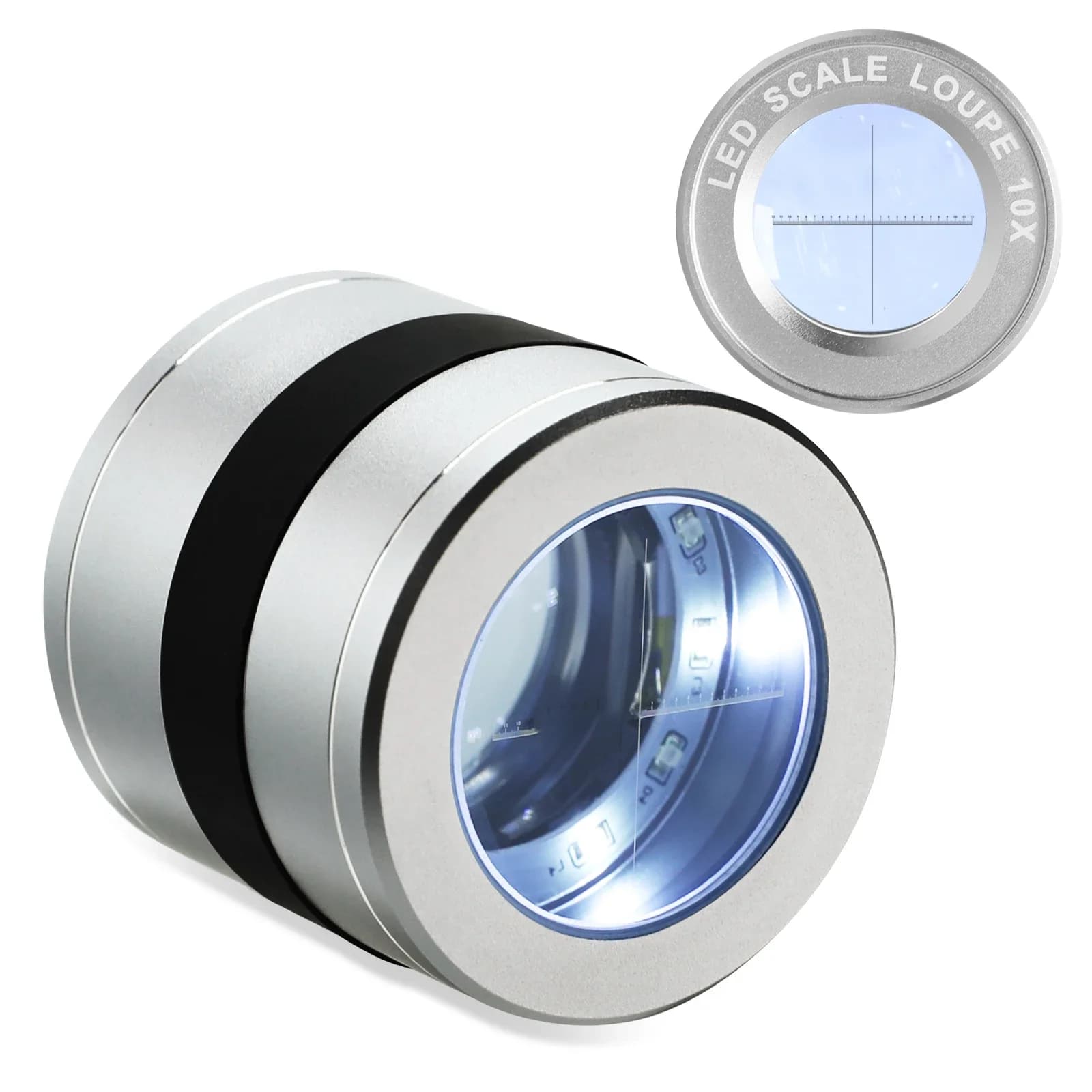 10X Magnifying Optical Jeweler Loupe Full Metal 5 LED/5 UV Light User-friendly Rechargeable Loupe