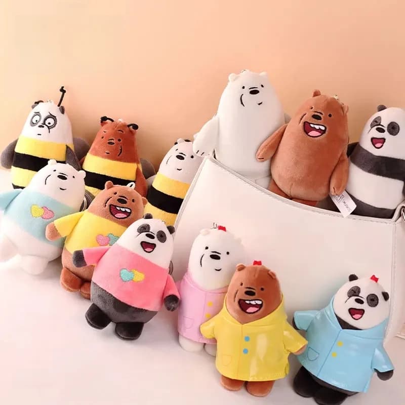 12cm We Bare Bears Anime Plush Keychain Toys Pendant Grizzly Panda Ice Bear Key Ring Stuffed Dolls Plushies Gifts