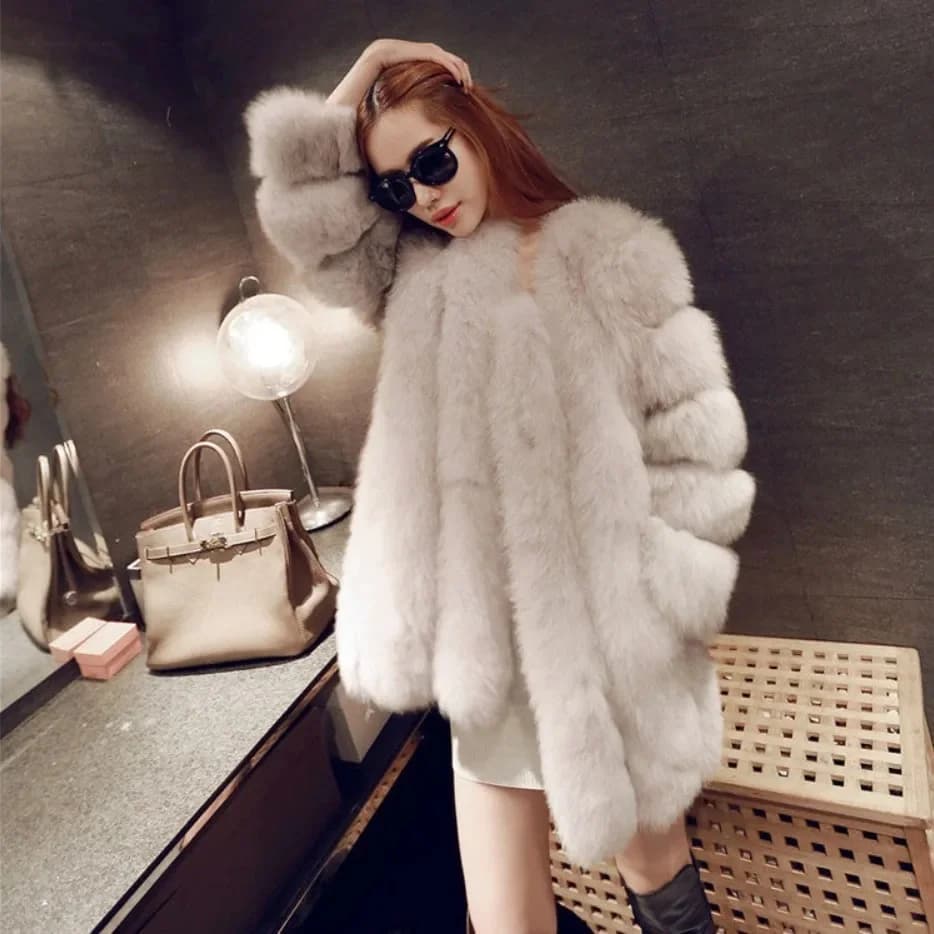 Luxury Long Faux Fox Fur Coat Women Slim Solid Color Faux Fur Jacket Women 4XL Large Size Winter Fake Fur Coats Manteau Fourrure