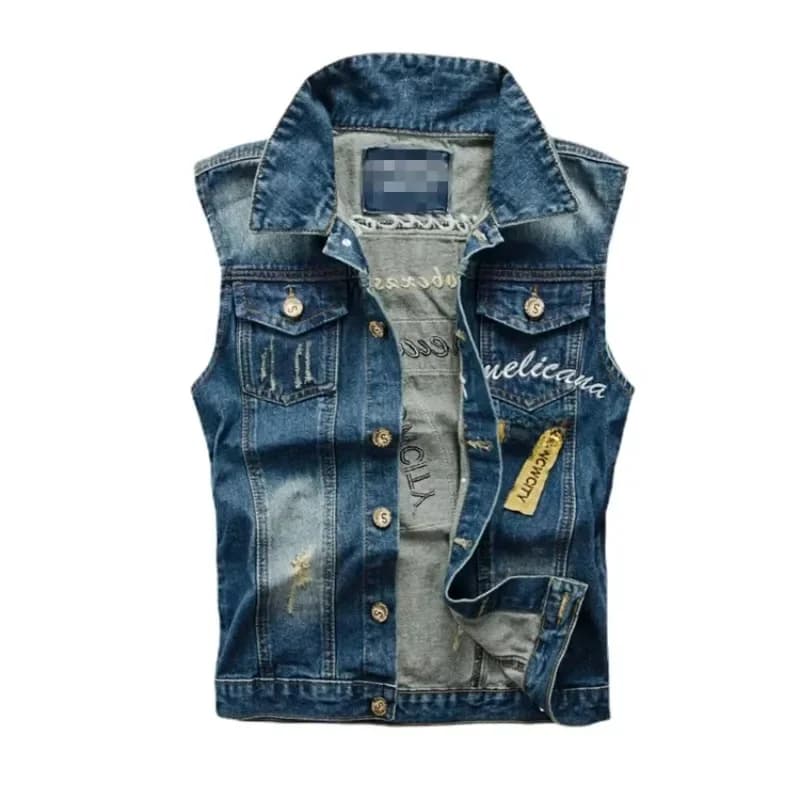 Men Slim Denim Vests Waistcoats Jackets Fashion Male Blue Fit Denim Coats Vests Large Size Punk Style Holes Jeans Vest Size 6XL