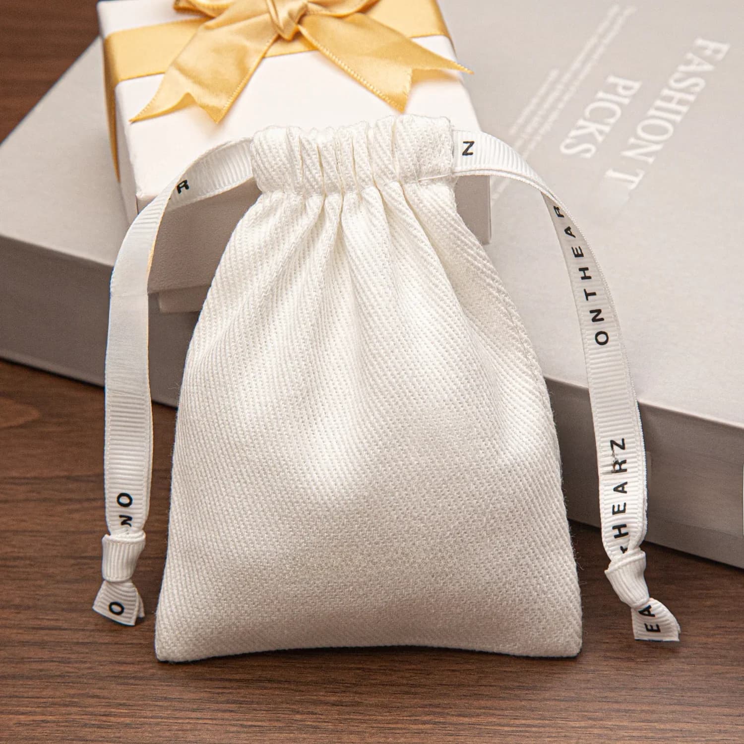 Soft Cotton Twill Jewelry Earrings Packaging 5x7cm(2"x2.75") 7x9cm 11x14cm  Drawstring Pouch Recycle Custom Logo Printed