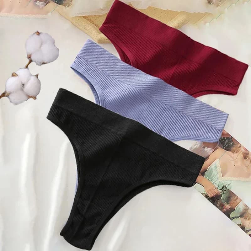 3PCS/Set Women's Cotton Panties Seamless High Waisted Thongs Comfortable Sexy Female Underpants Panties Briefs Intimates S-XL