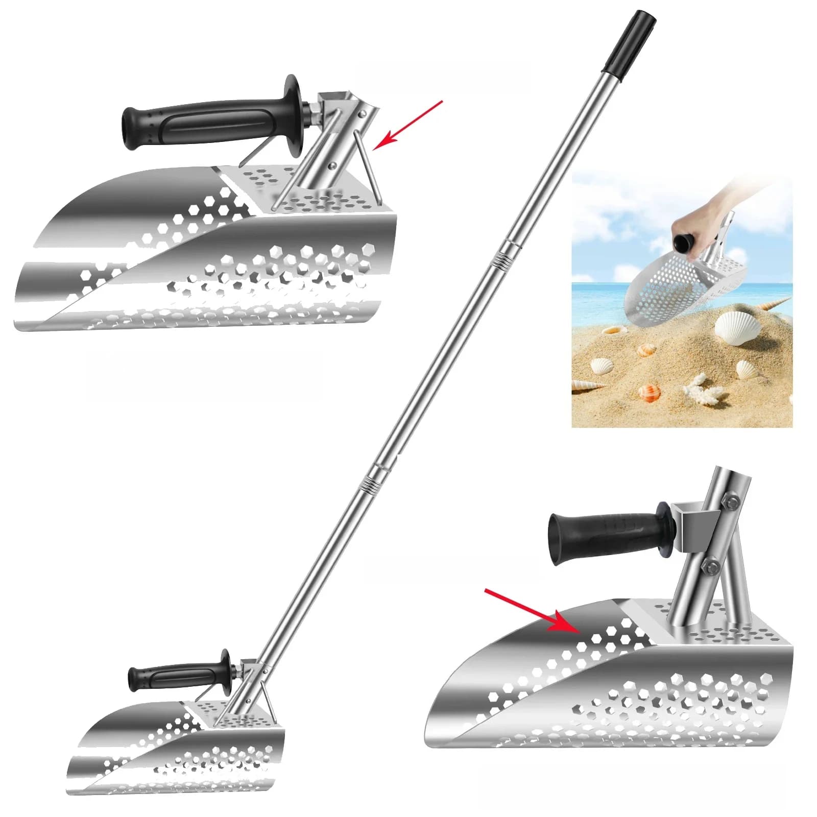 Metal Detecting Shovel Sand Scoop Sifter Metal Scoop Stainless Steel Metal Detector Shovel Treasure Hunting, Beach Sand Scoop
