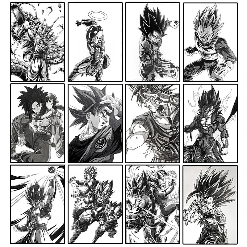 Japanese Anime Black and White Sketch Canvas Painting Dragon Ball Z Vintage Poster Print Mural Picture Wall Art Home Decor Gifts