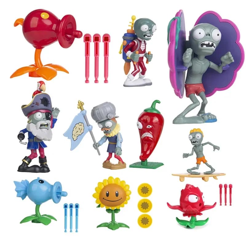 Plants vs Zombie Anime Figure Toys Peashooter Obstacle Pirate Zombie Action Figure Hard Glue Model Battle Game Gift
