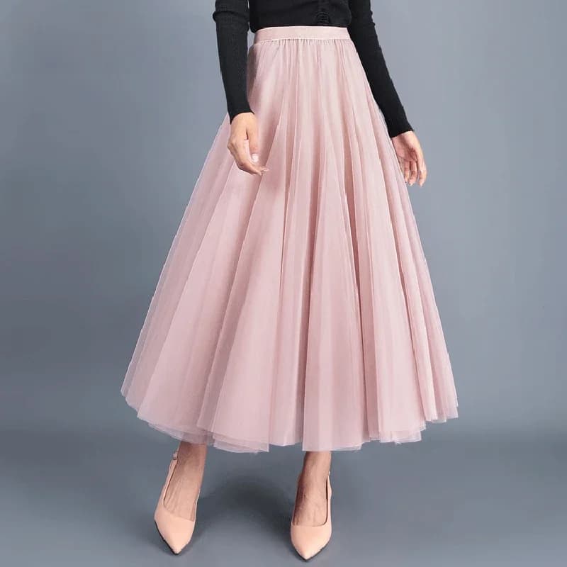 Jielur Skirts Womens Autumn 3 Layers Princess Tulle Mesh Pleated Skirt Saia Female Jupe Summer Tutu Skirts Faldas Mujer Moda