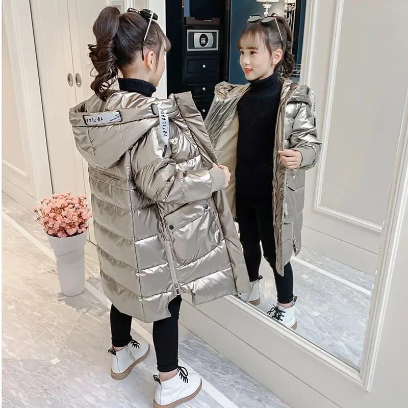 2026 Russian Winter Down Cotton Jacket For Girls Waterproof Shiny Warm 3-12Years Teenage Hooded Thicken Coat Kids Parka Snowsuit