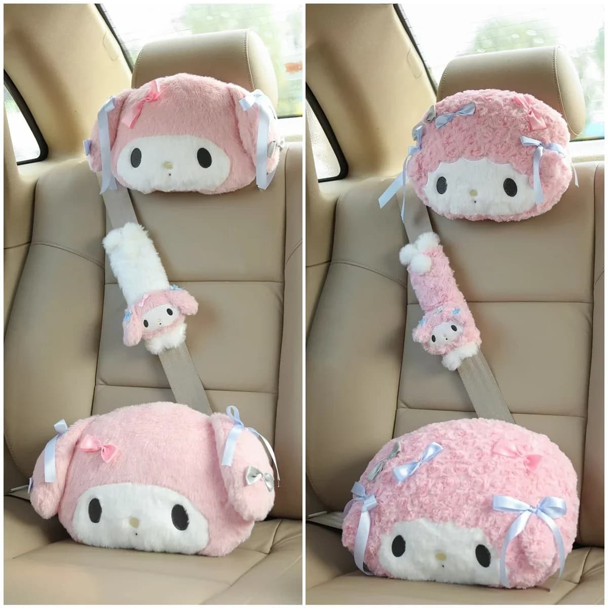 Cute Anime Car Seat Headrest Seat Belt Cover Kawaii Soft Comfortable Back Cushion Pillow Blanket Xmas Gifts Girl