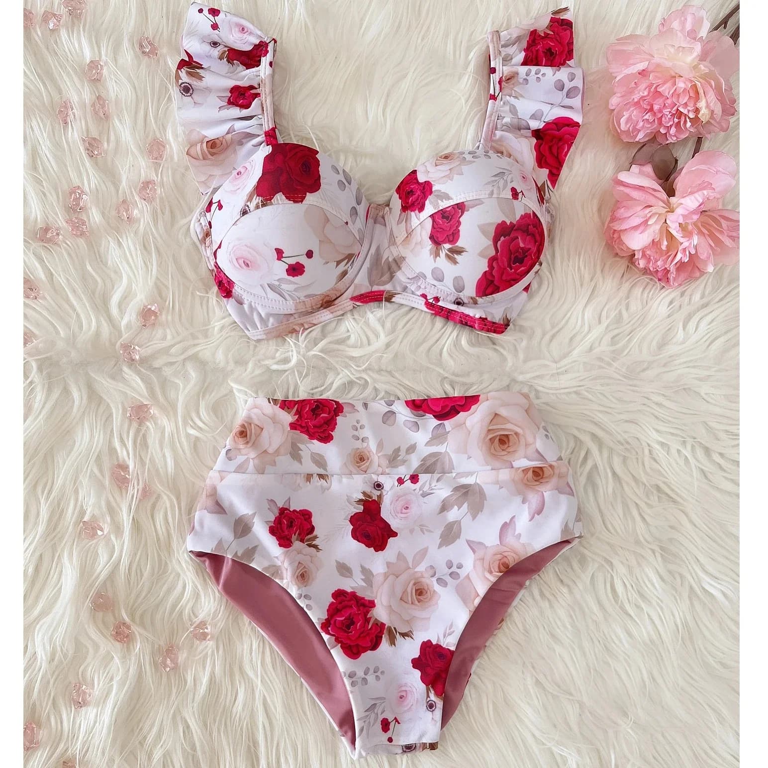 2025 New High Waist Bikini Swimwear Women Swimsuit Push Up Bikinis Women Bathing Suit Biquini Ruffle Bikini Summer Beach Wear