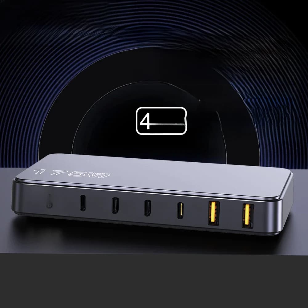 Ueetop 175W GaN USB C Charger LED Display 6-Port Desktop Charger Type C PD 100W PPS 45W Fast Charging for MacBook Samsung iPhone