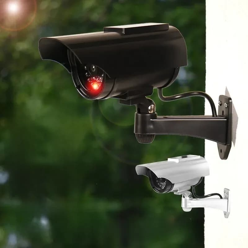 1PC Solar Powered Dummy Fake Security Camera Bullet Security Simulated Surveillance System,No Wiring Required, Red LED Lights
