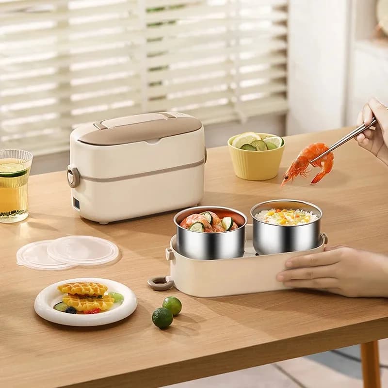 Upgraded 2.4L Double-layer Portable Electric Heating Lunch Box Household Multi-functional Rice Cooker Steamer Small Lunch Box