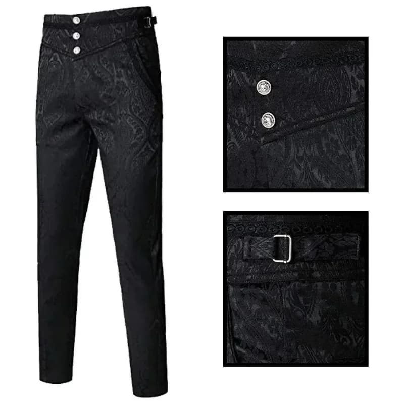 New Mens Gothic Pants Vintage Halloween Vampire Cosplay Costume Trousers Steampunk Dark Jacquard Victorian Trousers Men Bottoms