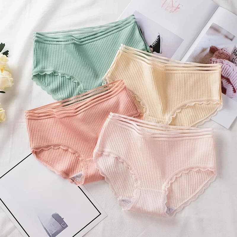 2026 Popular Female Brief Mid-waist Lace Hollow Lady Underwear Sexy Threaded Underpants Cotton Cloth Trend Women Simple Panties
