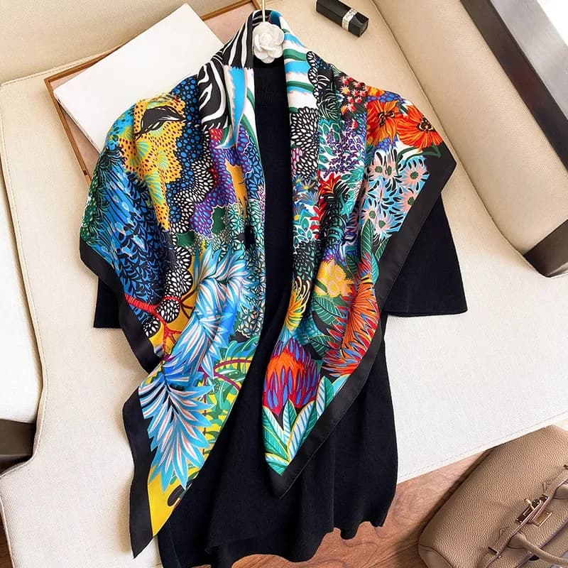 90*90cm Women Scarf Silk Feeling Hair Neck Square Brand Office bandanna muffler Waiter Flight Attendants Handkerchief Rings wrap