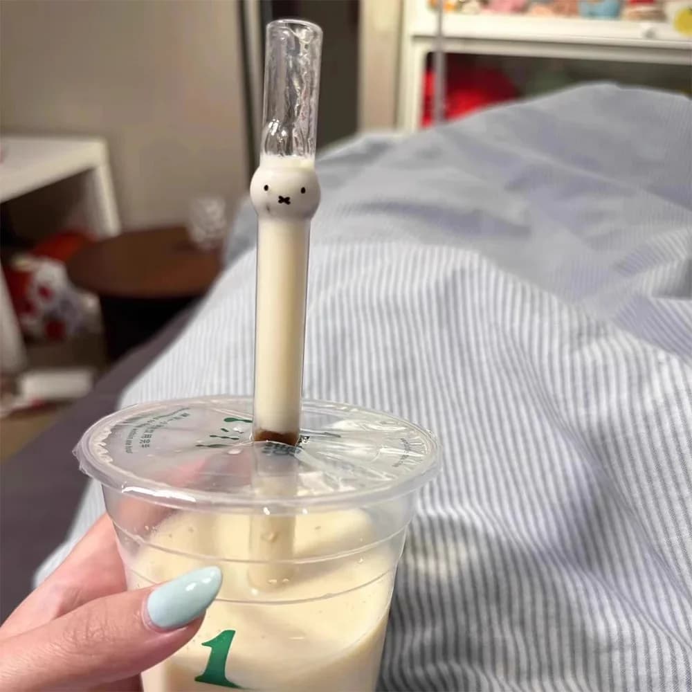 Kawaii Miffy Creative and Cute Transparent Glass Straws for Students To Drink Water Coffee and Milk Gift for Gril