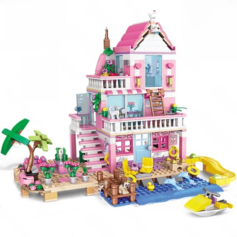 2024 Classic Seaside Villa Friends House Building Blocks Girl's Street View Model Bricks Friends Princess Figures Toys MOC Gifts
