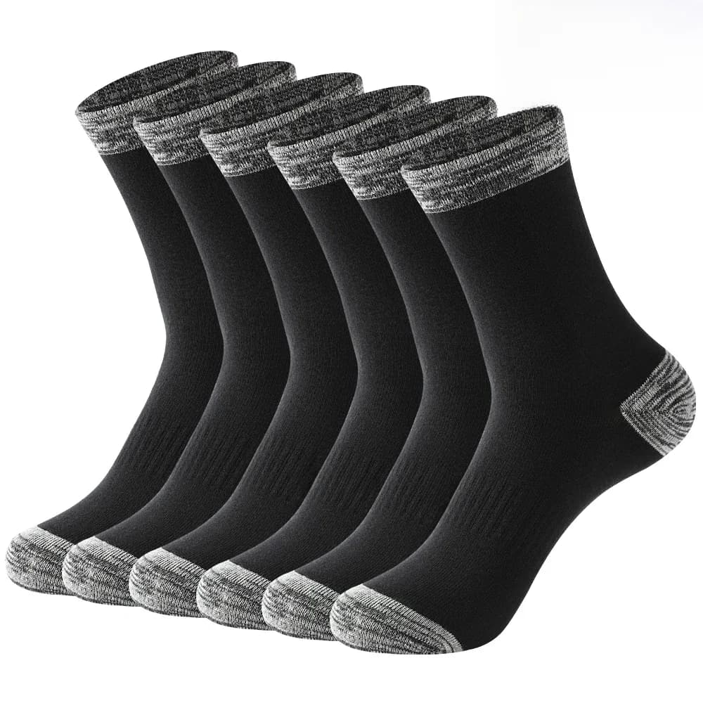 6 Pair Winter Men Socks Cotton Black Leisure Business Long Socks Walking Running Hiking Thermal Socks For Male Plus Size 38-48