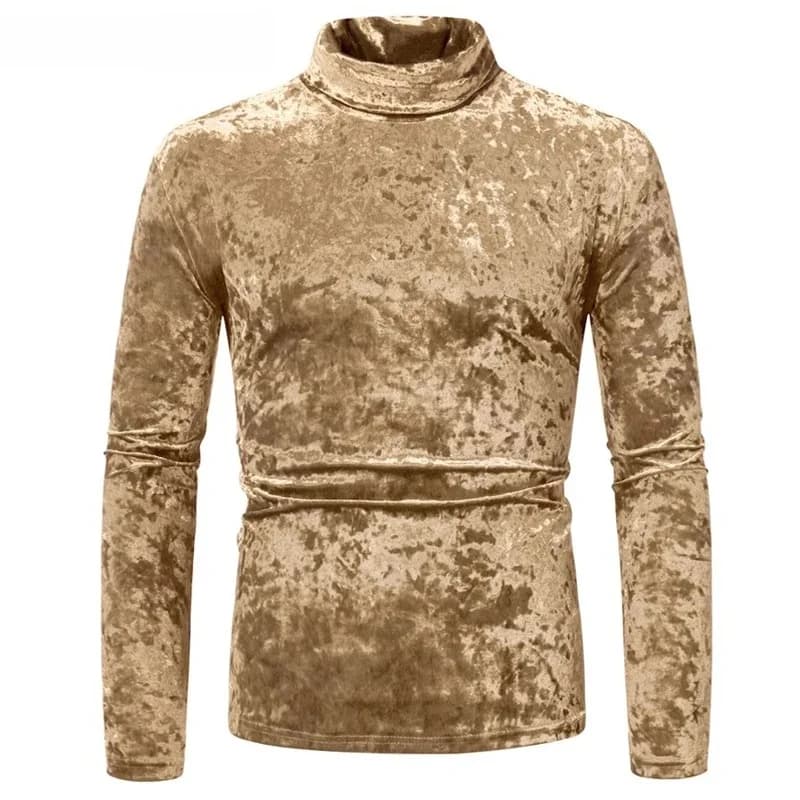 Luxus Designer Gold Velvet T Shirts Men Vintage Medieval Long Sleeve Turtleneck Mens Tshirt Halloween Bottoming Tee Shirt Homme