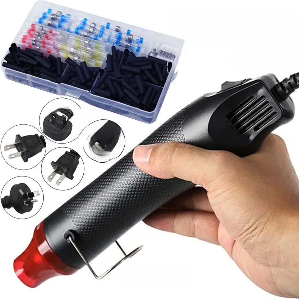 300W Electrical Mini Heat Gun Handheld Hot Air Gun with 300PCS Heat Shrink Butt for DIY Craft Embossing Shrink Wrapping PVC