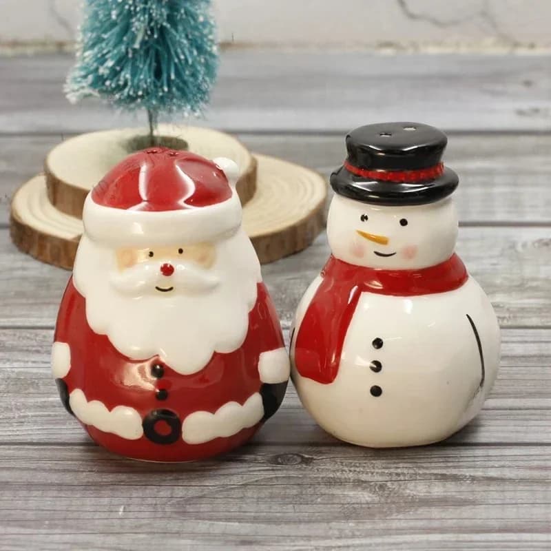 Wan Sheng Christmas Themed Ceramic Seasoning Set of 2 Pepper & Salt Shakers Kitchen Decorative Jars for Tabletop