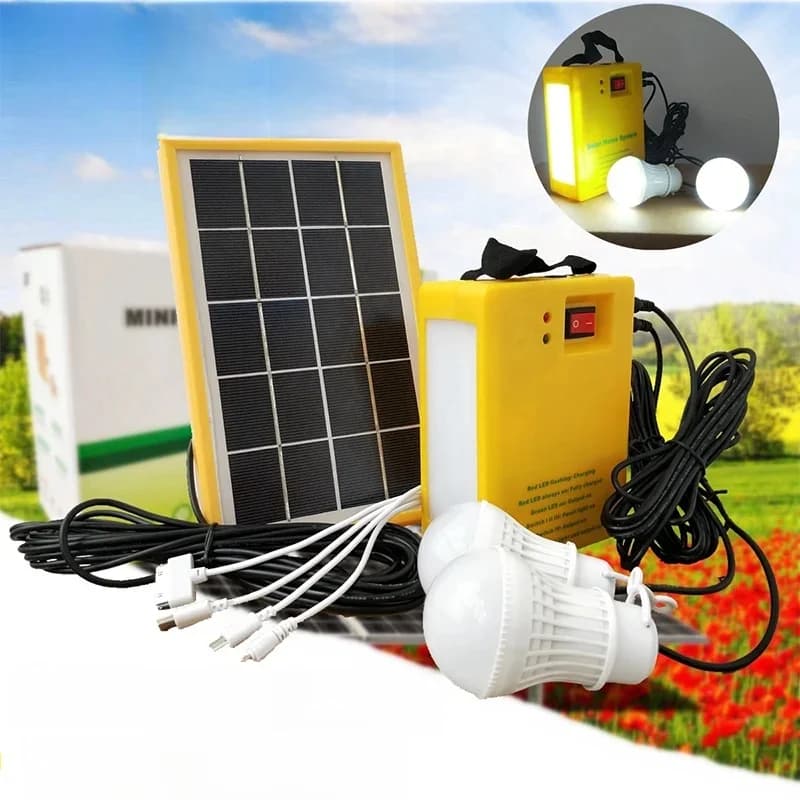 Solar Power Panel Generator Home System Kit With 3 LED Bulbs Solar Lamp Emergency Light 4 Heads USB Charging for Outdoor Garden