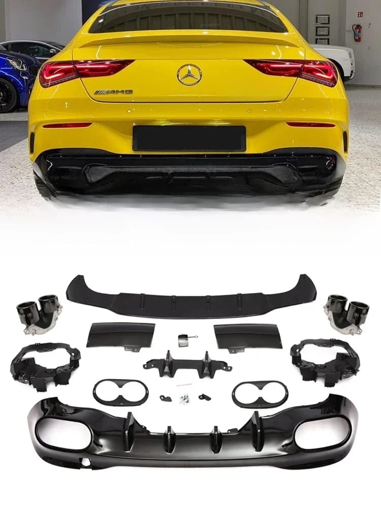 Rear Diffuser With Exhaust Pipe For Mercedes Benz CLA W118 C118 X118 AMG Line Accessories CLA45 CLA35 CLA180 CLA200 CLA250 2019+