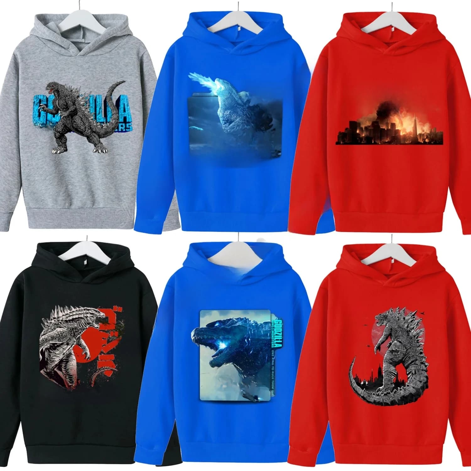 Godzilla Hoodie for Children New Fleece Sweatshirt Y2k Trendy Hot Anime Hoodie Fashion Cartoon Pattern Clothes Clothing Kid Gift