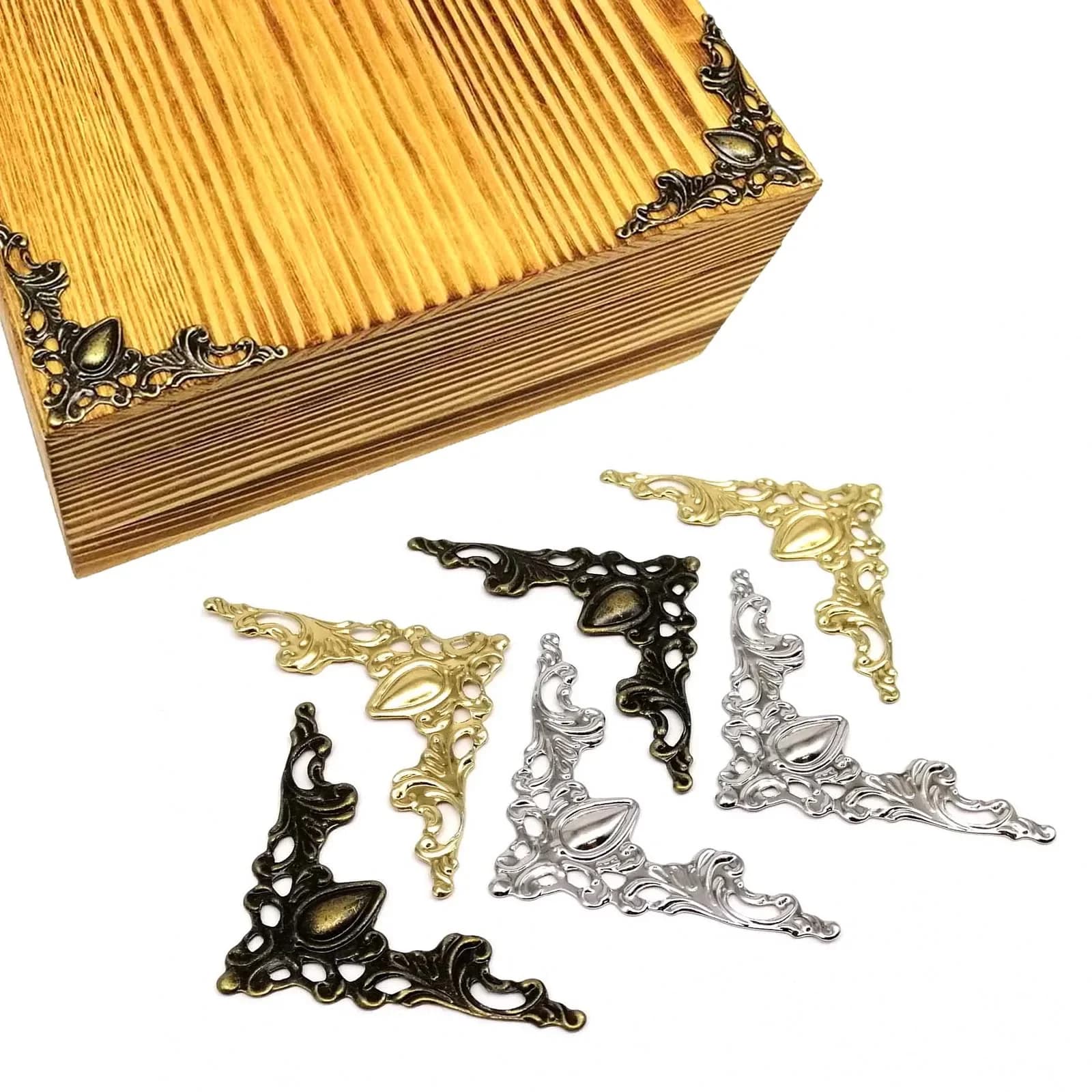24pcs Book Box Corner Edge Decorative Protector Cover for Jewelry Chest Gift Wine Wooden Case Scrapbook Photo Album Frame Metal