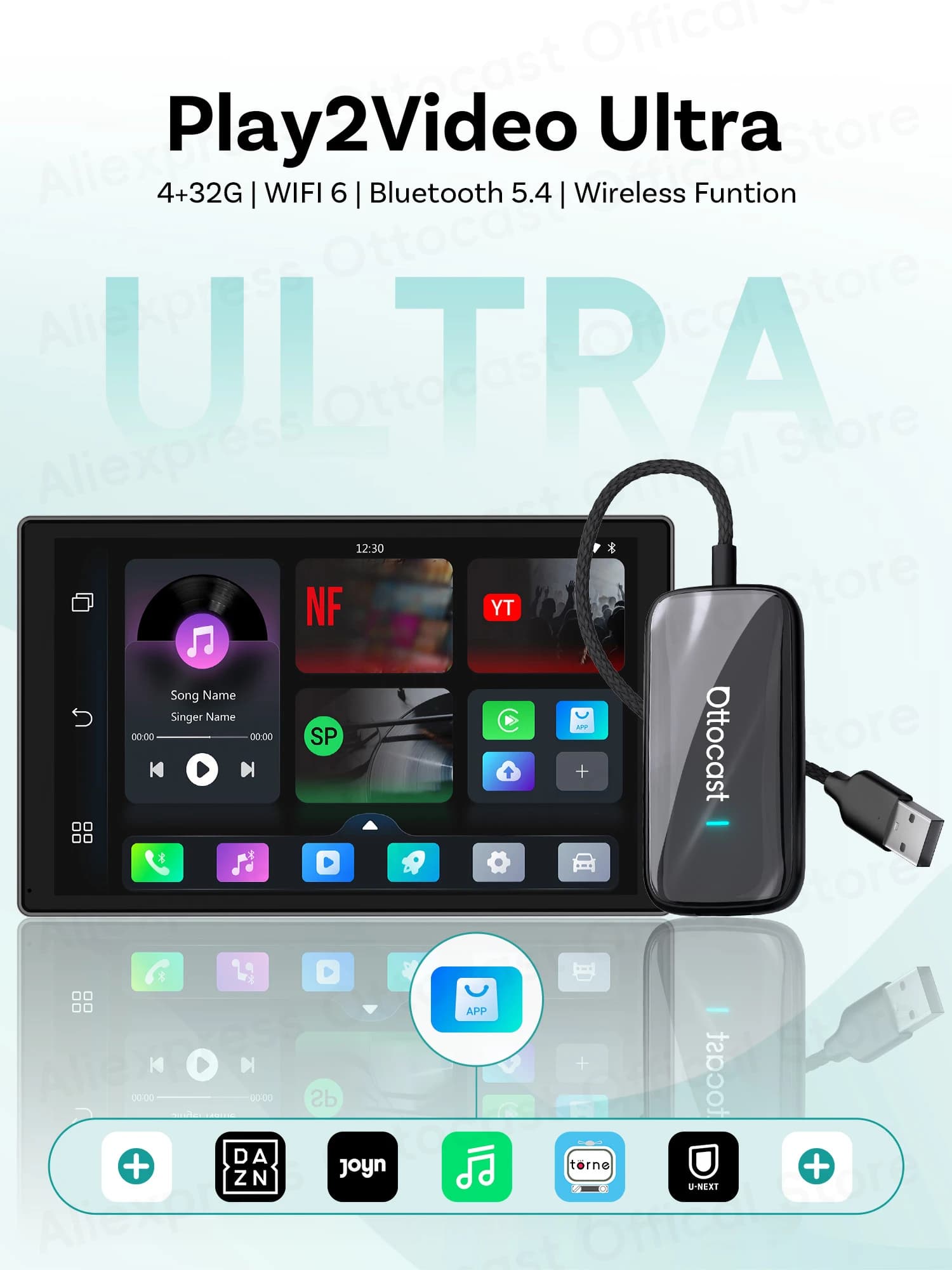 OTTOCAST Wireless CarPlay Android Auto Adapter Play2Video Ultra for Youtube Video Car Accessories for Volvo Haval Chevrolet Ford
