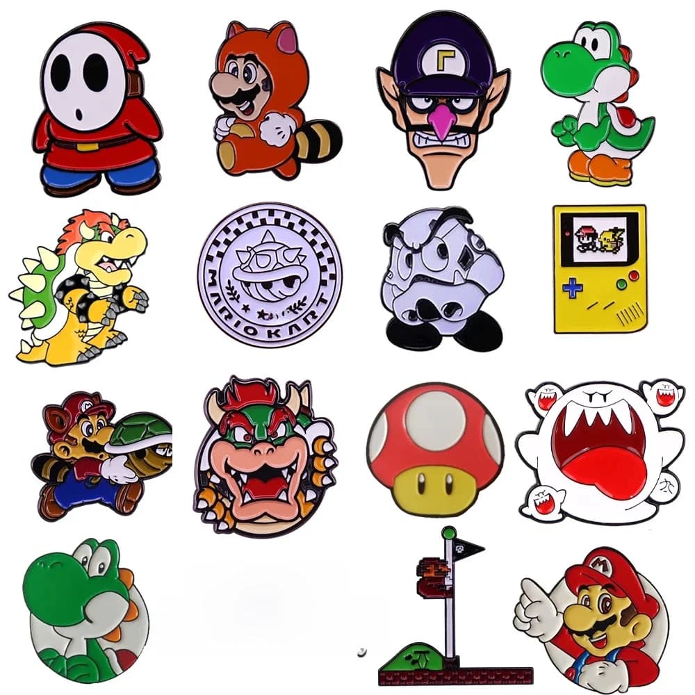 Japanese Funny Game Mario Figure Enamel Pin Brooches Cute Brooch Lapel Pins Pines Backpacks Fashion Jewelry Accessories