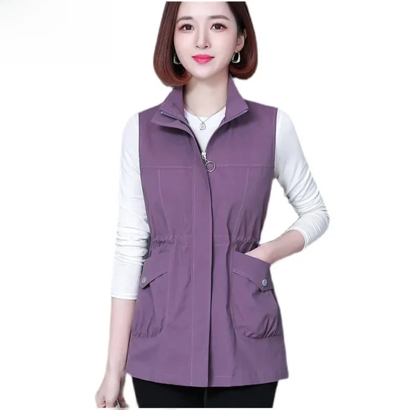 UHYTGF Spring Summer Vest Jacket Women's Korean Sleeveless Coat Female Thin Waistcoat Middle-Aged Mom Casual Tops Outerwear 2102