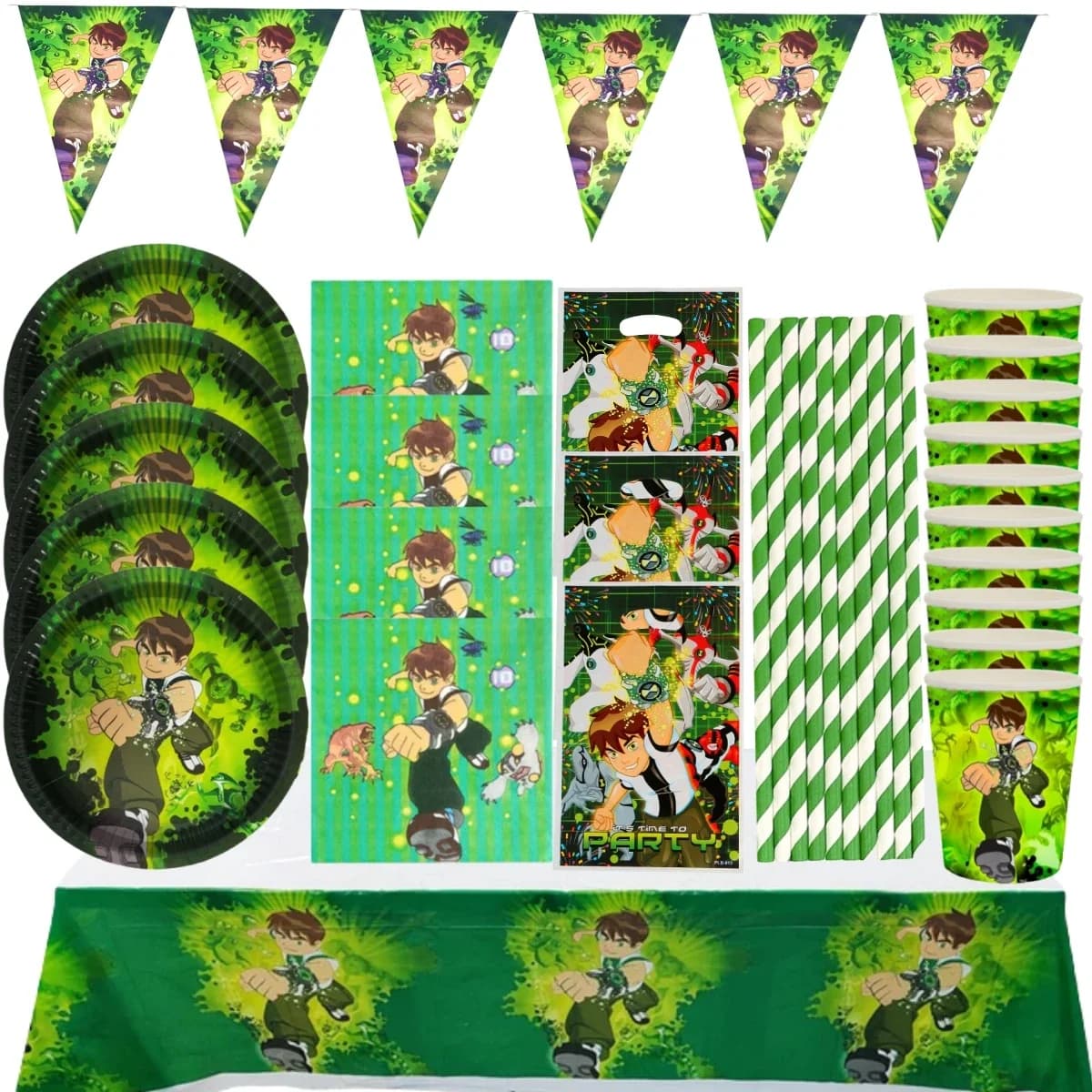 Ben 10 Birthday Party Supplies Disposable Tableware Set Tablecloth Cup Plate Candy Box Baby Shower Kids Boys Party Decoration