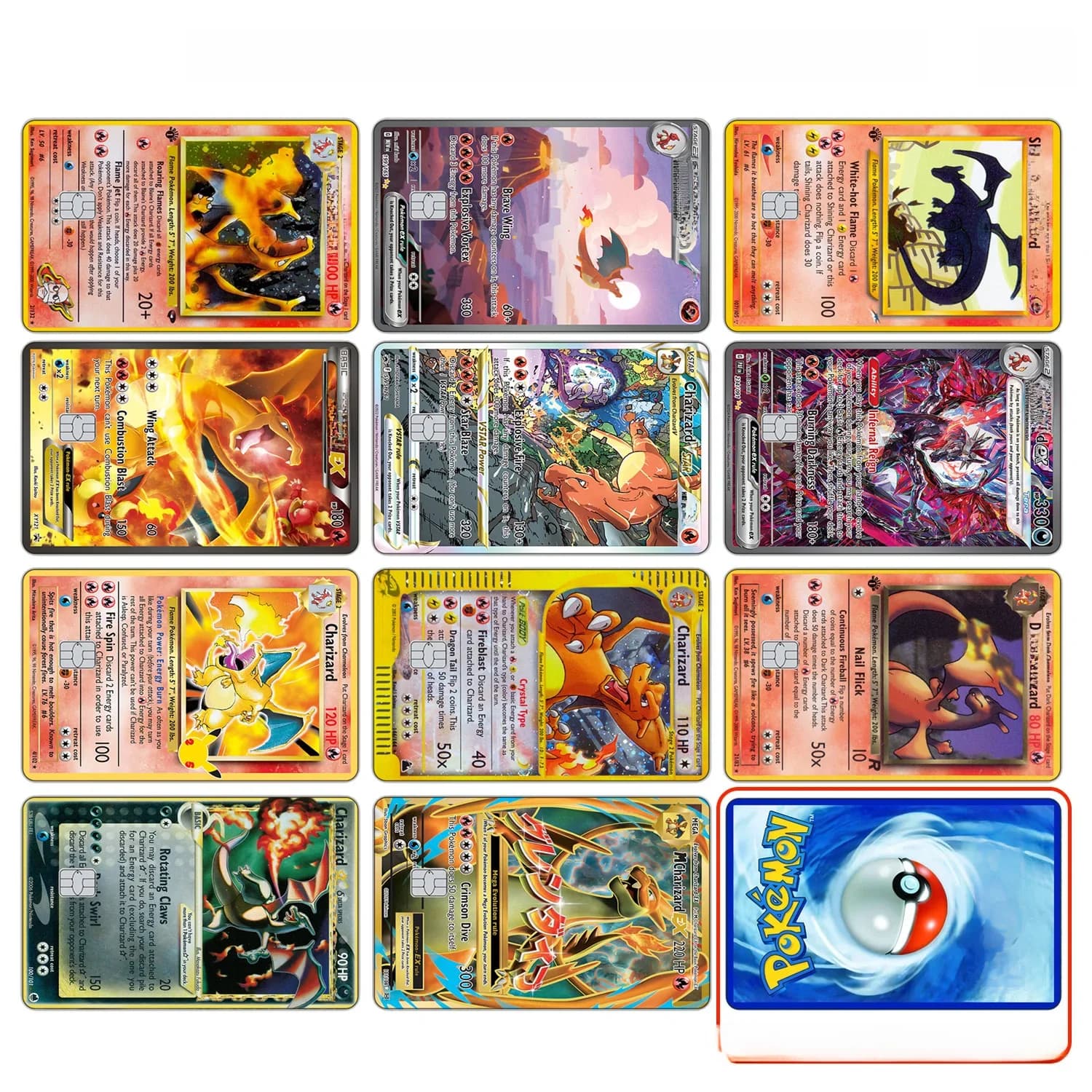 27 Options Available PTCG Charizard Credit Card Skin Sticker Anti-degaussing No Adhesive Residue for VISA Card Debit Card Anime