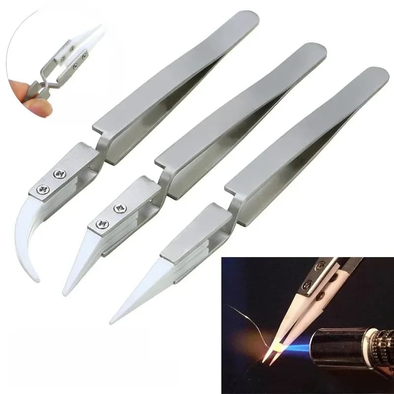 1/3 Pcs Ceramic Straight Tip Electronic Soldering Tweezers, Anti-Static Reverse Acid Resistant Precision Chuck Ceramic Tweezers