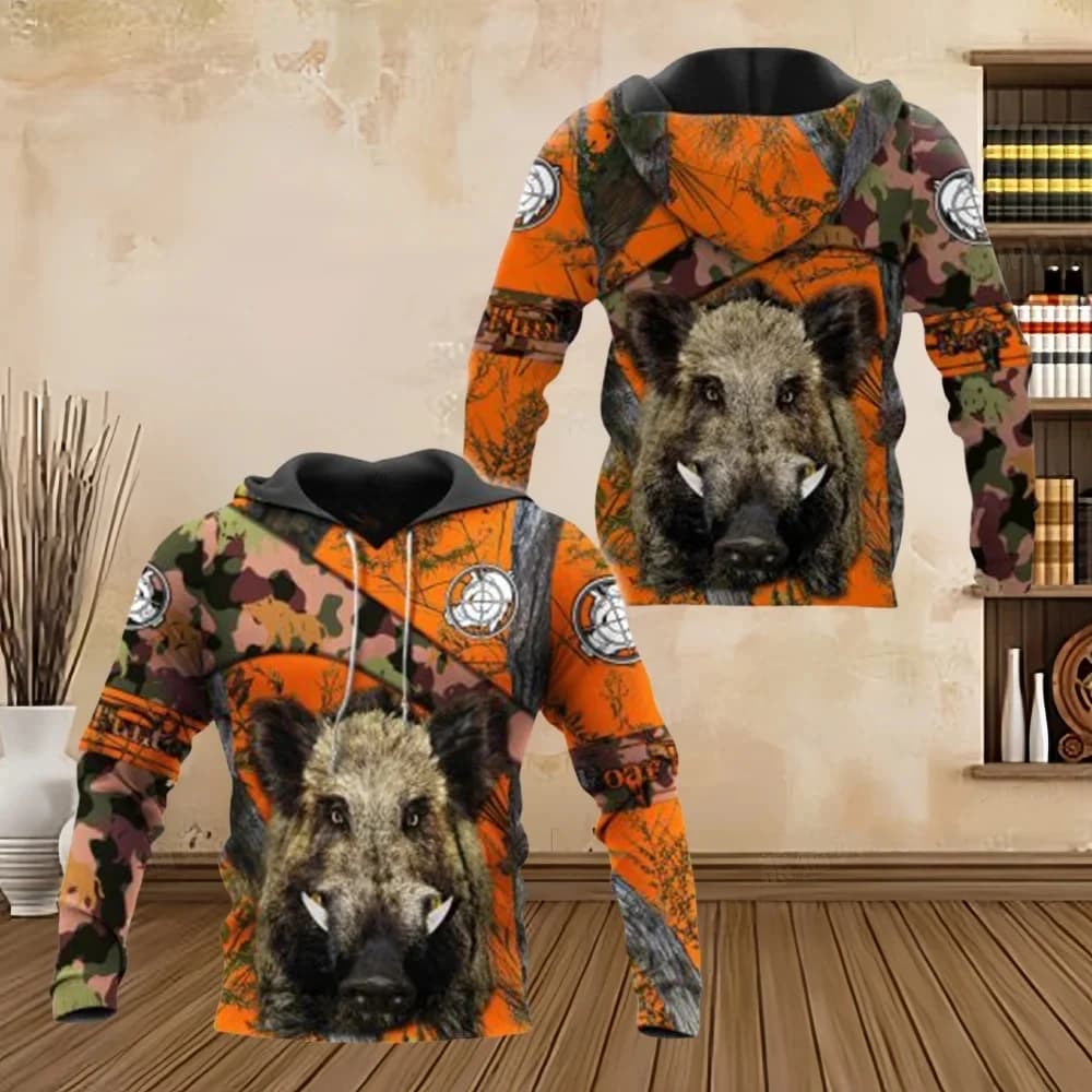 Sweatshirts for Men Boar Hunting Orange Camo 3D Prin Unisex Harajuku Kangaroo Pocket Casual Street Sweatshirt Pullover Hoodies