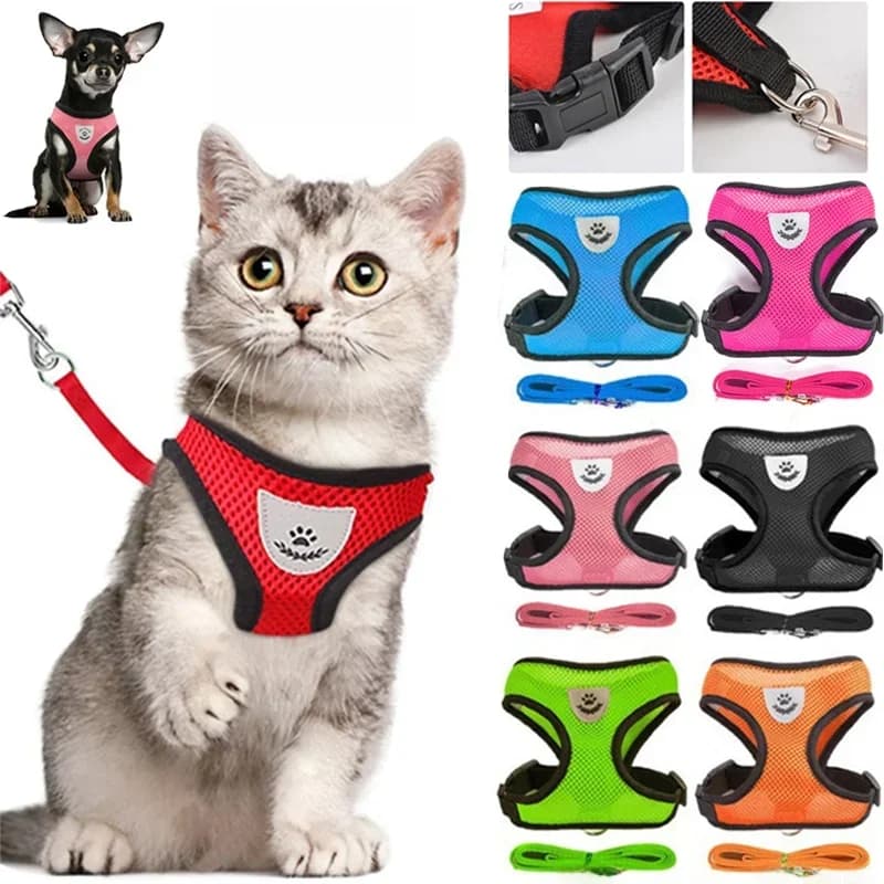 Cat Dog Harness with Lead Leash Adjustable Vest Polyester Mesh Breathable Harnesses Reflective sti for Small Dog Cat accessories