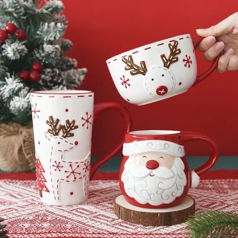 Christmas Creative Ceramic Mug Santa Claus Elk Embossed Coffee Cup Breakfast oatmeal Milk cups Home Water Cup Christmas Gift