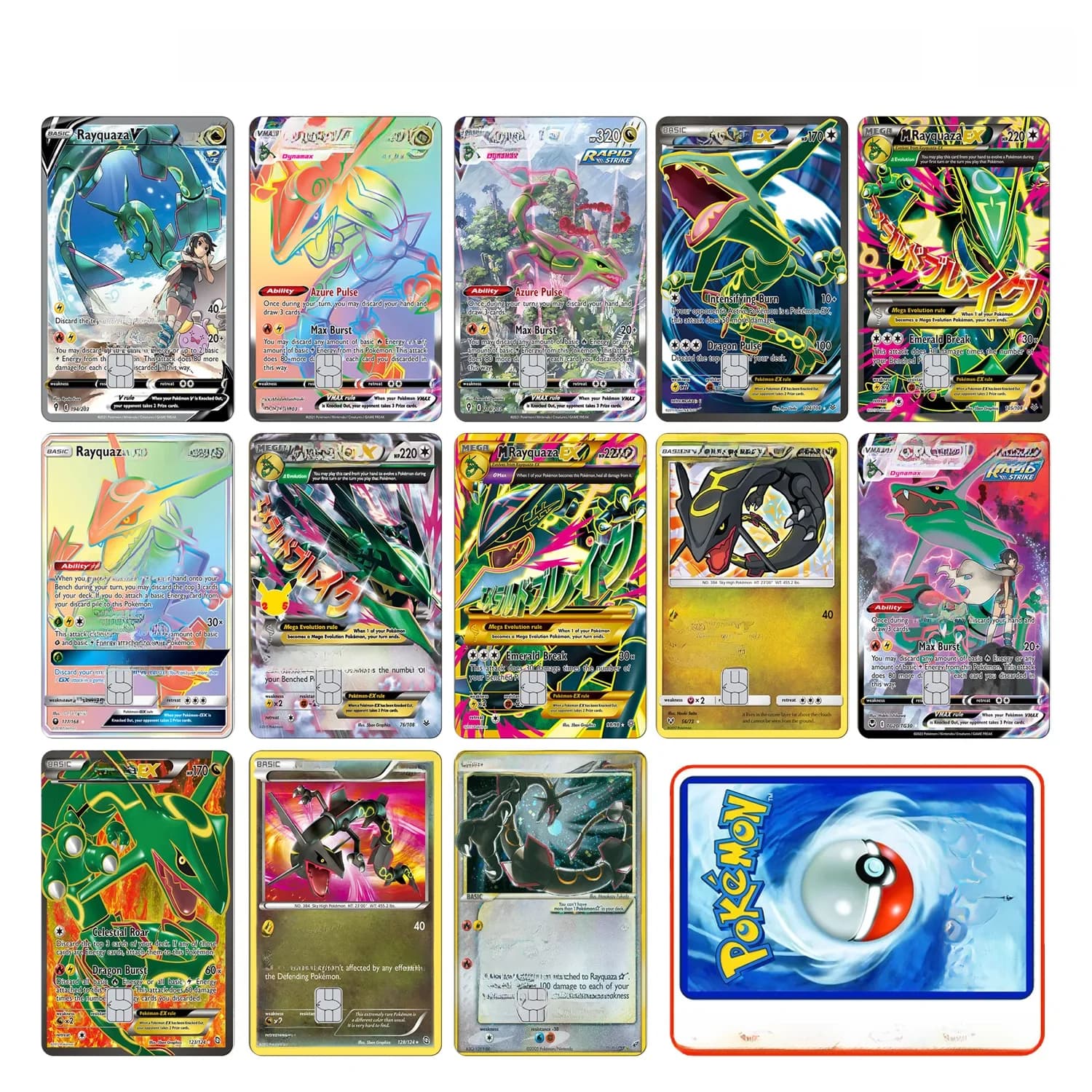 PTCG Credit Card Skin Stickers Rayquaza Series Sticker for VISA Credit Card Debit Decoration No Adhesive Residue Water Proof