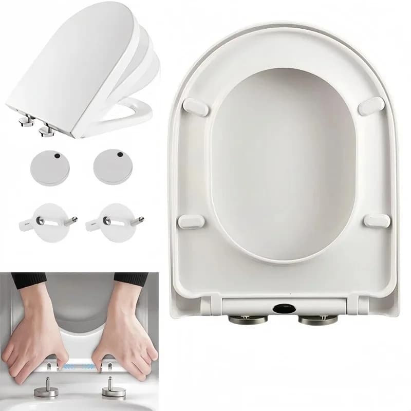 D-Type Toilet Seat Soft Closing Anti-Bacterial Hygienic - Removable Toilet Lid with 360° Rotation Hinge, Easy Install & Cleaning