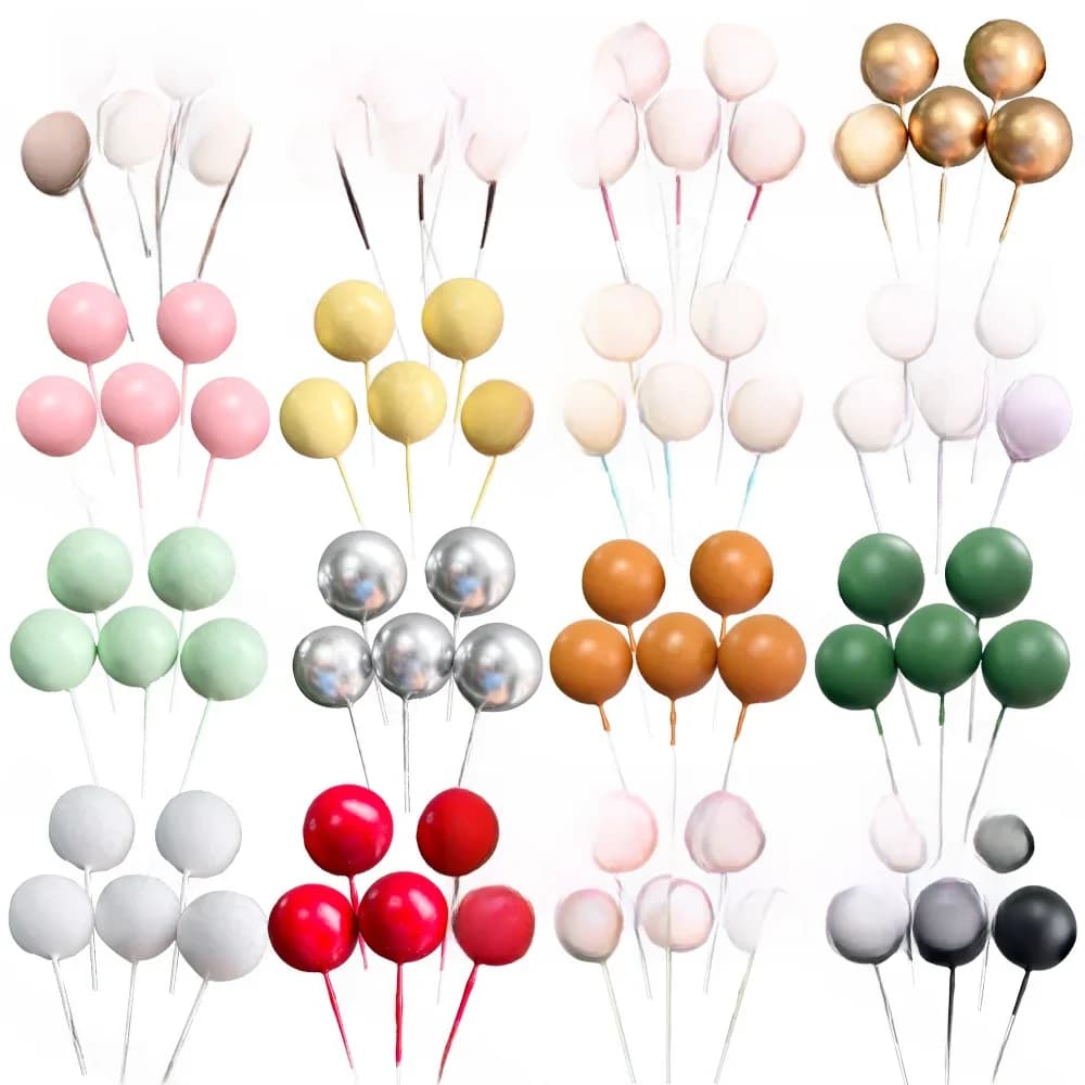 5Pcs Cake Toppers Gold Silver Balls DIY Birthday Cake Decorations Cupcake Cake Topper for Baby Shower Wedding Cake Balls Topper