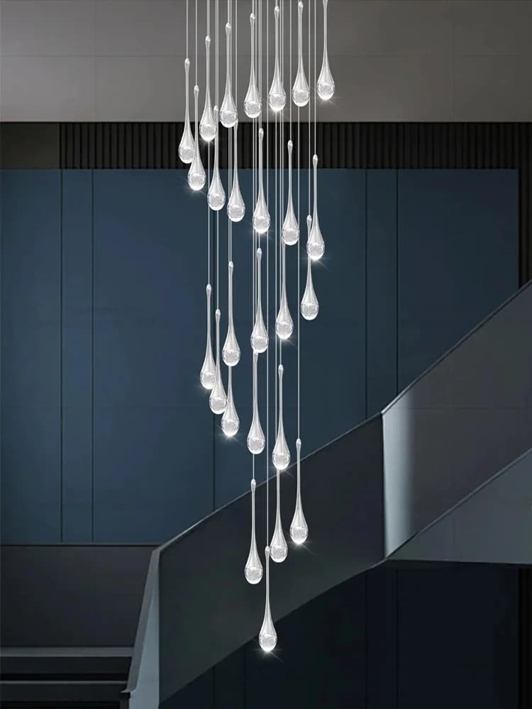 Staircase LED Pendant Light Modern Duplex Attic Spiral Long Chandelier Villa Living Room Lighting Silvery Crystal Chandelier