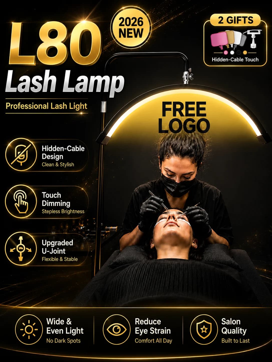 Free LOGO Rotatable Lashes Lamps Half Moon Light Led Moon Lamp Photography Fill Light for Lashes Extension Beauty Floor Lamps