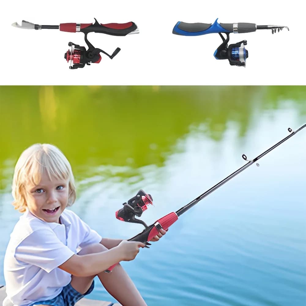 Kids Fishing Pole Set Fishing Rod For Children Child Telescopic Fishing Rods With Spinning Reel Baits Hook Saltwater Freshwater