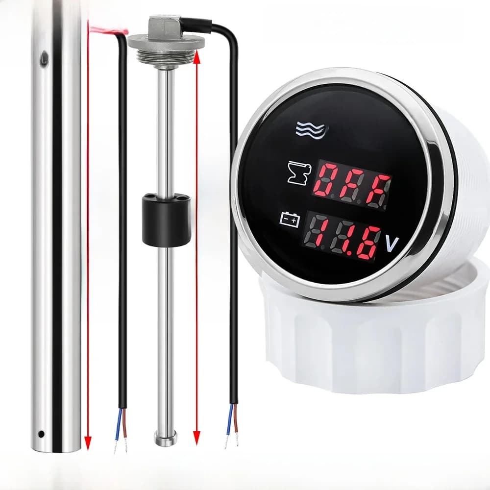 Digital 52mm Water Level Gauge/Waste Level Gauge/Voltage 3 IN 1 Gauge for Sewage Meter Sensor Water Level Sensor 12V24V Custom