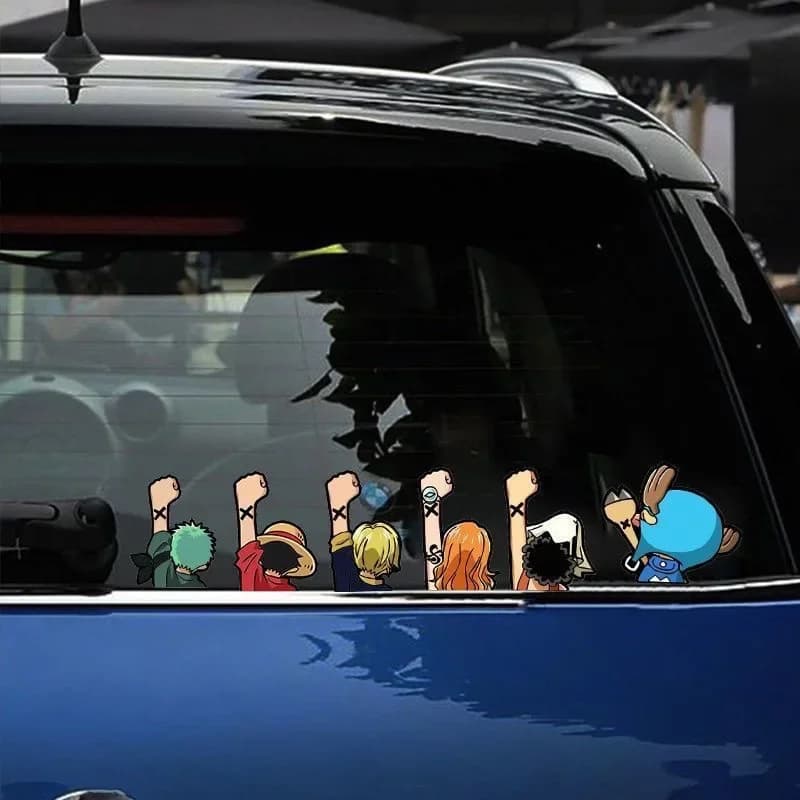 1Pcs Anime One Piece Stickers Cartoon Luffy Joe Bassolo Back Car Rear Window Scratch Stickers Reflective Waterproof Stickers