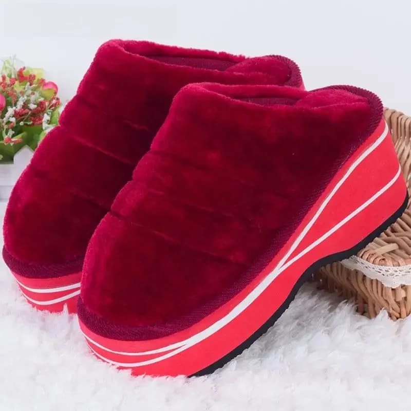 Size 34-39 Women Slippers Winter Female Wedges Home Shoes Mujer Zapatos 7cm Heels Leopard Platform Thick Bottom Indoor Footwear
