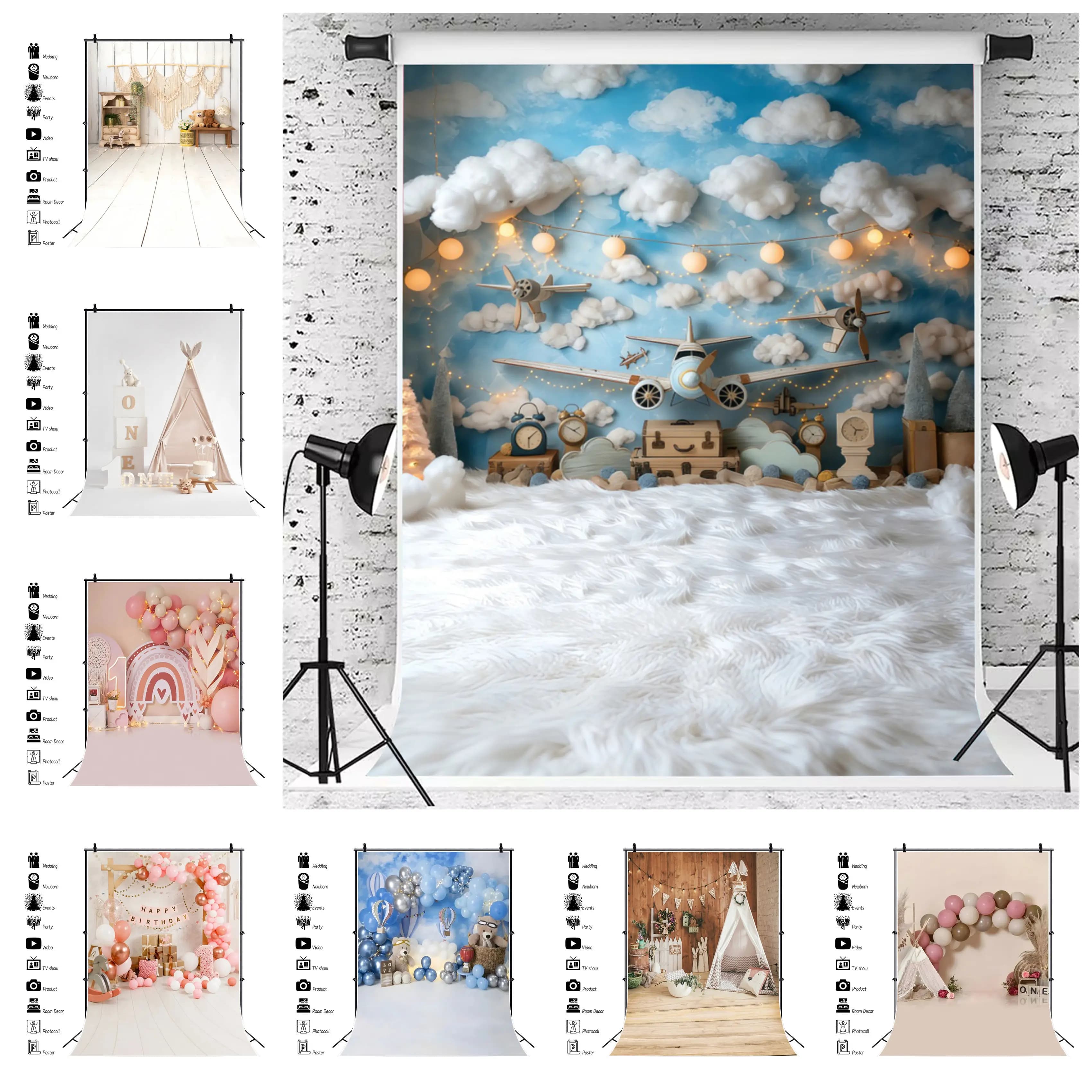Newborn Baby 1st Birthday Backdrop Girl Boy Baby Shower Balloon Tent Kids First Birthday Cake Smash Party Photography Background