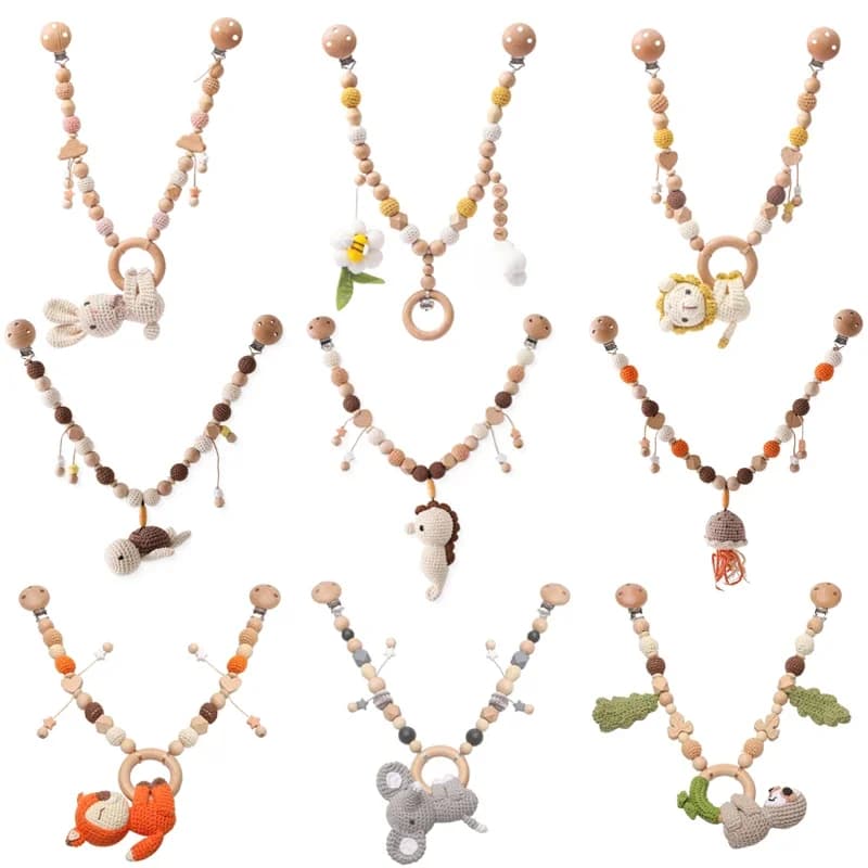 Baby Crochet Stroller Toys Wooden Hanging Ocean Stroller Teething Rattle Bell Animal Mobiles Gym Stroller Pendants Gifts Toys